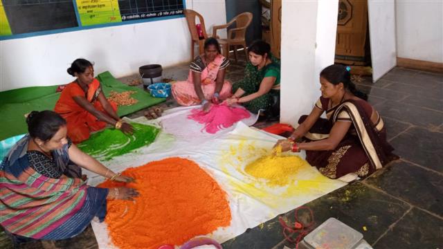छात्रों को हर्बल गुलाल निर्माण क्रिया से अवगत करना